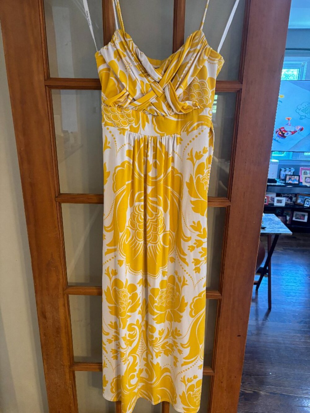 Bisou Bisou Women Damask Maxi Dress Yellow/white Sz 16